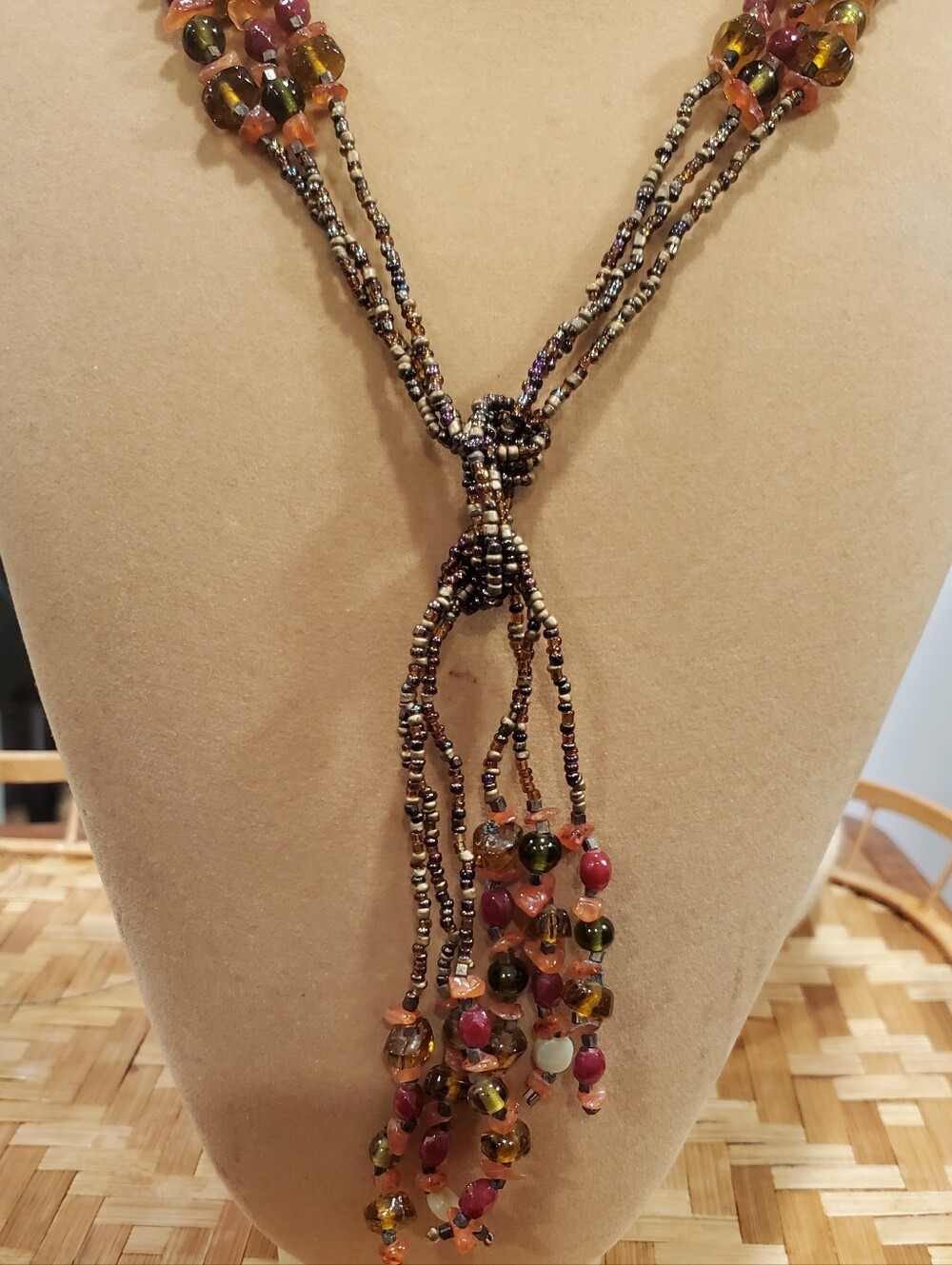 Vintage Long Bead Necklace Multi Colored Bead Necklace 35"
